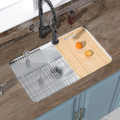 Undermount Workstation Kitchen Sink White 30 x 19 Inch, Fireclay Sink Drop In Single Bowl, Dual Mount Heavy Duty Deep Basin, Included Cutting Board, White, for Kitchen