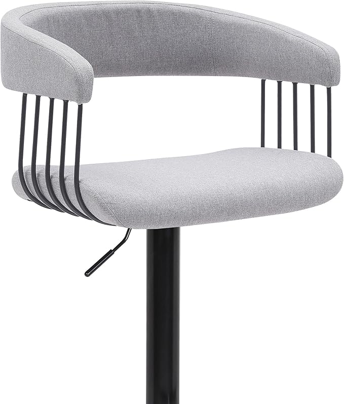 Armen Living Calista Adjustable Height Mid Century Modern Swivel Bar Stool for Kitchen Island Counter in Light Gray Fabric with Black Metal