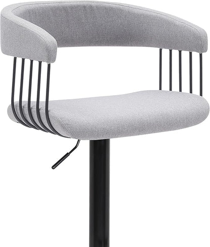 Armen Living Calista Adjustable Height Mid Century Modern Swivel Bar Stool for Kitchen Island Counter in Light Gray Fabric with Black Metal