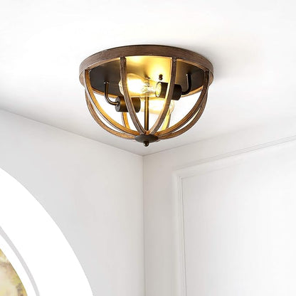 JONATHAN Y 13" Brown Oil Rubbed Bronze 2-Light Iron Flush Mount, Rustic Farmhouse Ceiling Light, Barnwood Metal Fixture for Kitchen Hallway, UL Listed, LED Bulbs Included JYL7479A