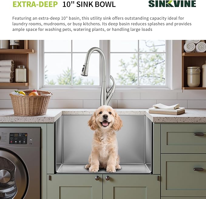 21-Inch Undermount Kitchen Bar Sink, SINKVINE Stainless Steel Wet Bar Sink Single Bowl for Outdoor, RV, Laundry, with Drain Strainer, Bottom Grid Protector, Roll-up Drying Unit, 21" x 18" x 10"