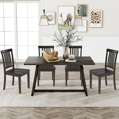COLAMY Wooden Dining Chairs Set of 4, Solid Rubberwood Kitchen & Dining Room Chairs,Windsor Style Seating, Rustic Dining Table Chairs, Non-Slip Foot Pads, Farmhouse & Traditional Seating,Dark Brown