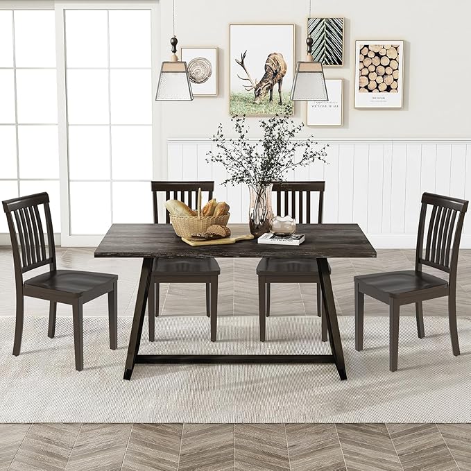 COLAMY Wooden Dining Room Chairs Set of 2, Spindle High Back Windsor Kitchen Side Chair, Farmhouse Dining Chairs for Kitchen, Dining Room, Dark Brown
