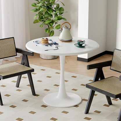 Recximi White Round Dining Table for 2 Person, 24 Inch Small Tulip Table with Metal Pedestal for Living Room, Mid Century Modern Kitchen Table for Kitchen, Office, Pub, Bar, Bistro, Circle Cafe Tables