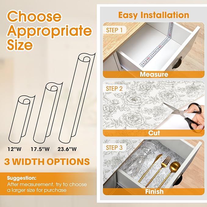 Coavas Shelf and Drawer Liner, Non Slip Extra Grip Non Adhesive Waterproof Thickened Cabinet Mat, Easy Cut for Kitchen Pantry Bathroom Dresser Cupboard (White, 12IN X 10 FT)