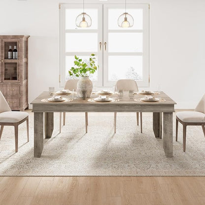 GarveeHome Farmhouse Dining Table for 6-8 People, 71 in Long Kitchen Tables with Wooden Sturdy Frame, 6 ft Large Rectangular Dinner Table for Dining Room, Kitchen, Grey, 71" Non-extendable