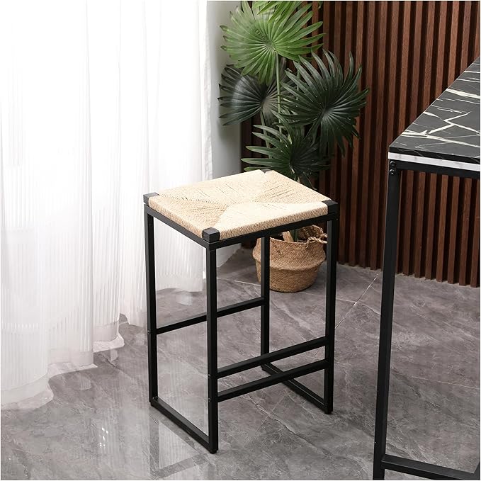 Bar Stools Set of 2, Paper Rope Counter Height Chairs - Kitchen Island & Home Dining