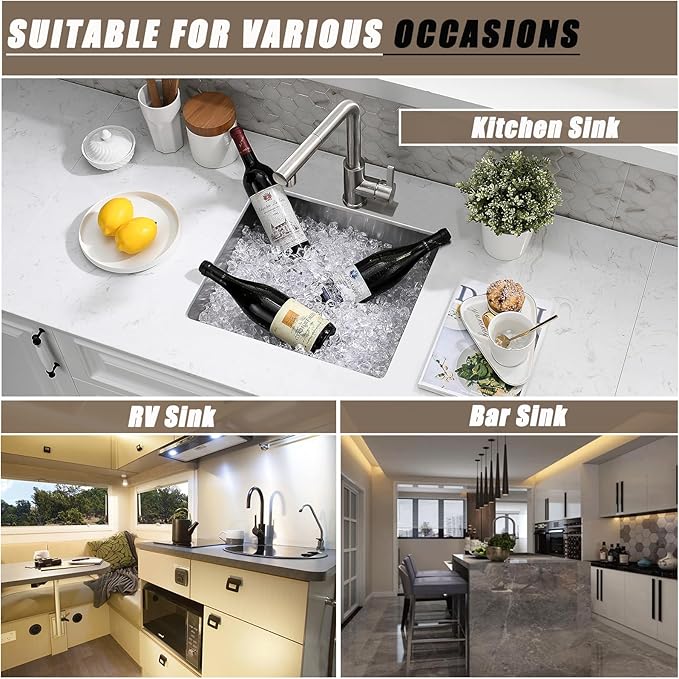 15 Inch Undermount Bar Sink, 15x15 Bar Sink Undermount Stainless Steel Small Wet Bar Sinks 18 Gauge Single Bowl Kitchen Prep Sinks with Basket Strainer