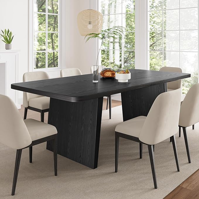 Casaphoria 79" Rectangular Dining Table for 6-8 People, Modern Farmhouse Style with 8-Leg Design for Kitchen, Living Room & Dining Room, Black