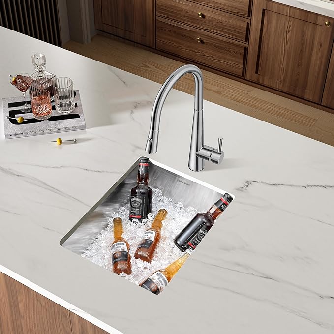 Bar Sink Undermount 14 x 18 inch, SINKVINE Stainless Steel Kitchen Sink for Outdoor RV, Single Bowl Wet Bar Prep Basin, with 3.5-inch Drain Strainer, Bottom Rise Grid, Roll-up Drying Unit, Brushed