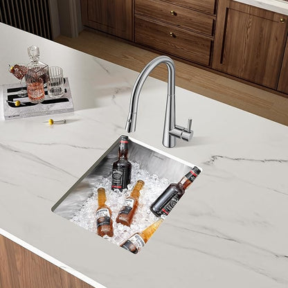 Bar Sink Undermount 14 x 18 inch, SINKVINE Stainless Steel Kitchen Sink for Outdoor RV, Single Bowl Wet Bar Prep Basin, with 3.5-inch Drain Strainer, Bottom Rise Grid, Roll-up Drying Unit, Brushed