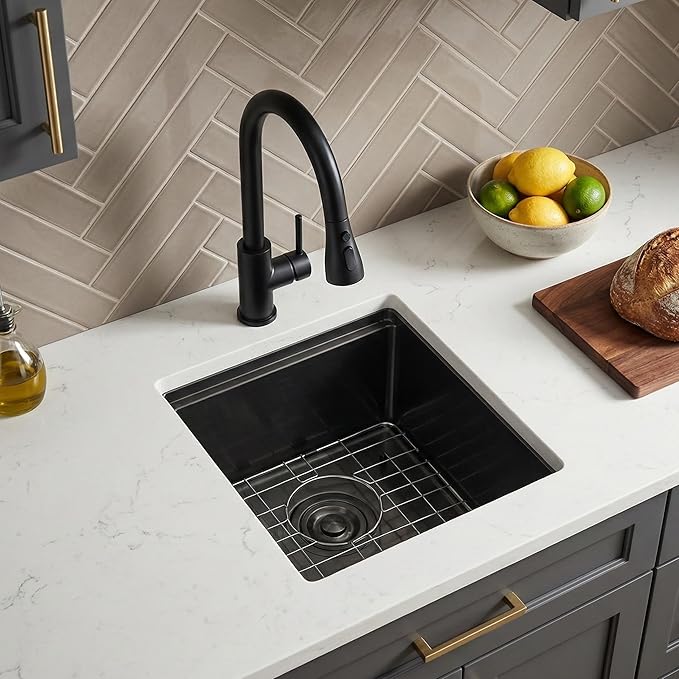 15x17 Black Bar Sink Undermount, Gunmetal Black Workstation Stainless Steel 16 Gauge Small Kitchen RV Prep Wet Bar Sink 9" Deep Single Bowl with Cutting Board