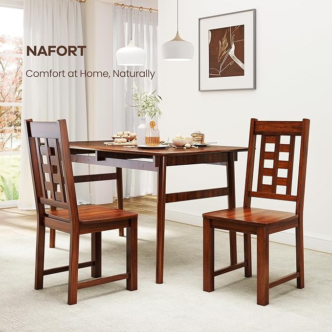 NAFORT Set of 2 Wooden Dining Chairs, Vintage Lattice High Back Kitchen Chairs, Solid Rubber Wood Dining Room Chair with Max Load 400 Lbs for Kitchen and Dining Room, Living Room, Cafe, Restaurant