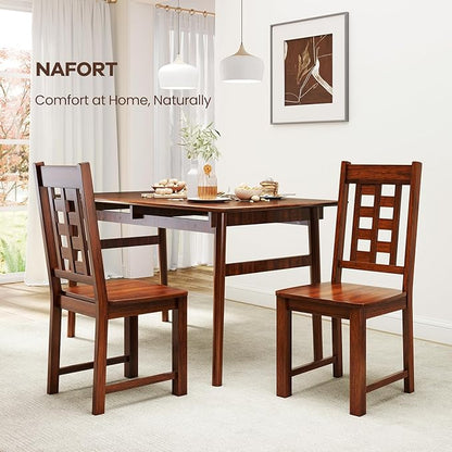 NAFORT Set of 2 Wooden Dining Chairs, Vintage Lattice High Back Kitchen Chairs, Solid Rubber Wood Dining Room Chair with Max Load 400 Lbs for Kitchen and Dining Room, Living Room, Cafe, Restaurant