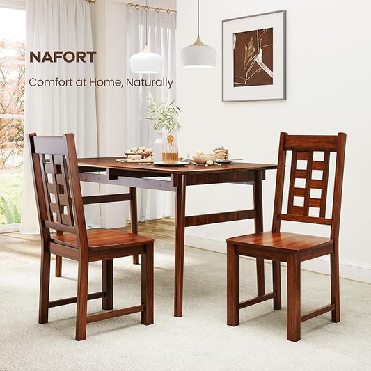 NAFORT Set of 2 Wooden Dining Chairs, Vintage Lattice High Back Kitchen Chairs, Solid Rubber Wood Dining Room Chair with Max Load 400 Lbs for Kitchen and Dining Room, Living Room, Cafe, Restaurant