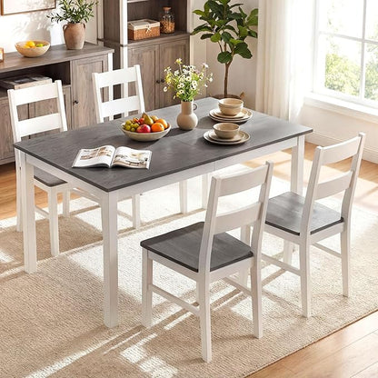 Giantex Dining Table for 4-6, 60" Rectangular Kitchen Table with Solid Rubber Wood Legs, Farmhouse Wooden Dinner Table for Dinette, Home Office, Living Room (Gray)