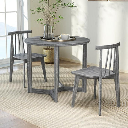 36’’ Round Dining Table, Dinner Table for 4 w/Rubber Wood Legs & Wing-Shaped Frame, Farmhouse Kitchen Table for Dining Living Room, Apartment, Bar, Restaurant, Bistro (Gray)