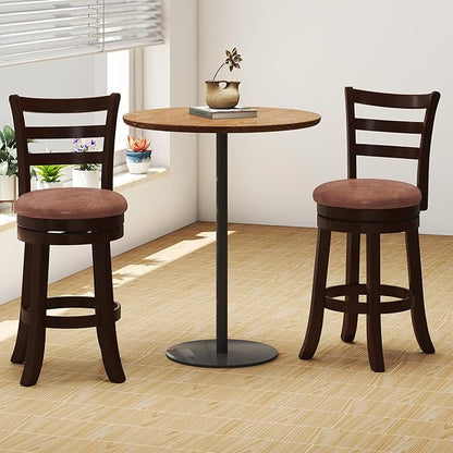 Giantex Swivel Bar Stools Set of 2, 26" Upholstered Counter Height Bar Chairs w/High Backrest, Faux Leather Seat, Solid Rubber Frame & Wrap-Around Footrest, Wooden Barstools for Kitchen Island, Pub