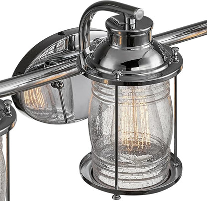 Globe Electric 51272 Bayfield 3-Light Vanity Light, Chrome, Ribbed Seeded Glass Shades, Bulb Not Included
