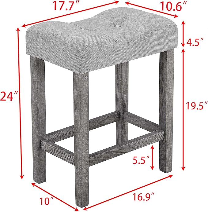 KEIKI 5 Piece Industrial Dining Table Set with 4 Upholstered Bar Stools, Counter Height Kitchen Table and Chairs Set, Space-Saving Breakfast Table Set for Dining Room, Living Room, Apartment, Gray