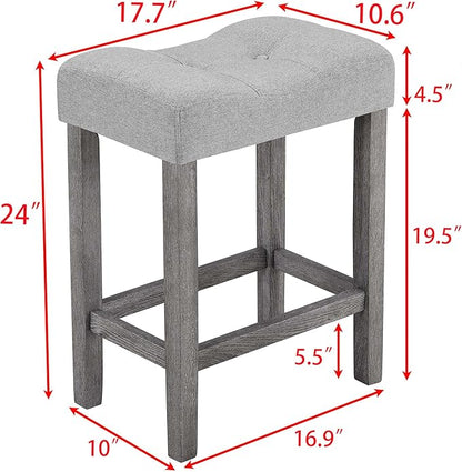 KEIKI 5 Piece Industrial Dining Table Set with 4 Upholstered Bar Stools, Counter Height Kitchen Table and Chairs Set, Space-Saving Breakfast Table Set for Dining Room, Living Room, Apartment, Gray