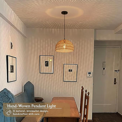 2 Pack Hemp Rope Woven Pendant Light Woven Light Fixture Boho Chandelier Light Fixture Wicker Pendant Lights Rattan Dome Wicker Chandelier for Dining Room Kitchen Island (Bulb Incl.