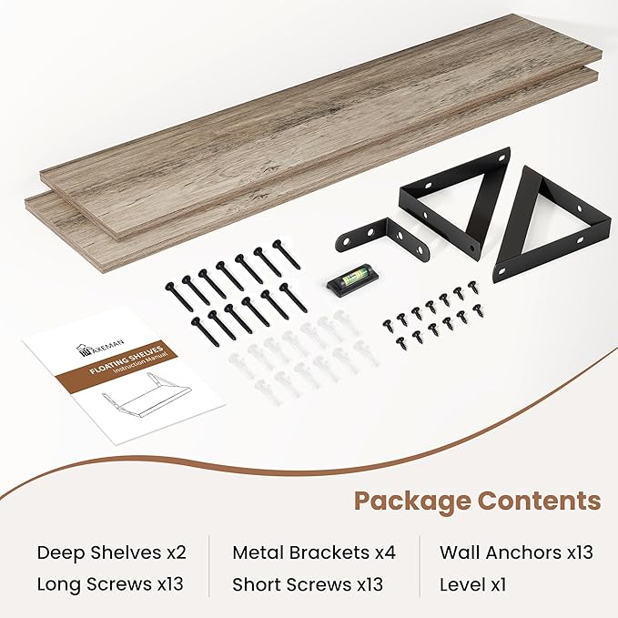 Axeman 36 Inch Floating Shelves | 8 Inch Deep Grey Wall Shelves Set of 2 | 36''W x 8''D Rustic Grey Wood Shelves for Bathroom Living Room Bedroom Kitchen