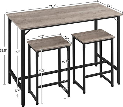Topeakmart Kitchen Bar Table Set, 3 Piece Dining Table Set, Rectangular Pub Breakfast Table Set, Counter Height with Bar Stools for Dining Room, Apartment, Small Space