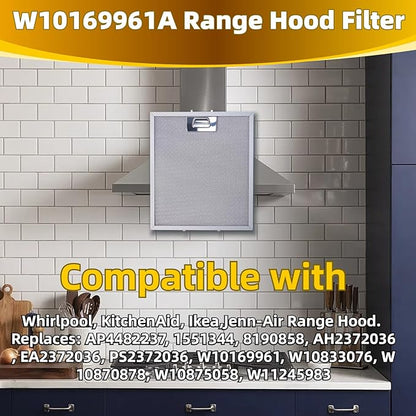 W10169961A 5 Layer Aluminum Mesh Range Hood Filter Replacement 12" x 10.5" for Whirlpool Vent Hood Filter Oven Overhead Exhaust Fan 2 pack