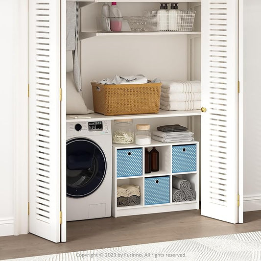Furinno Cubic Closet Organizers and Storage, 6-Cube Closet Organizer with Bins, Open Shelf Storage, for Wardrobe, Bedroom, Living Room, White