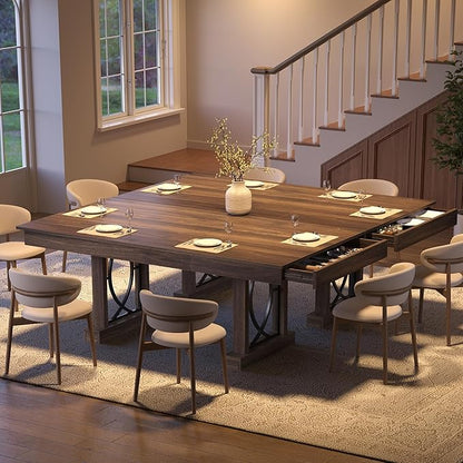Garvee 71-Inch Dining Table for 6-8 with 2 Drawers, Large Dining Table with Sturdy Frame & Double Pedesta, 6 ft Wood Rectangular Dining Room Table w/Large Tabletop, for Kitchen, Dinner, Walnut