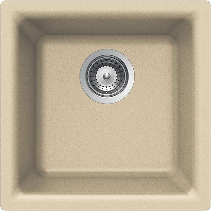 Houzer Quartztone Sand Granite Composite Kitchen Bar Sink: 16 Inch Dual Mount Single Bowl Sink, Durable & Versatile, Essential for Home & Apartment: E-100 SAND