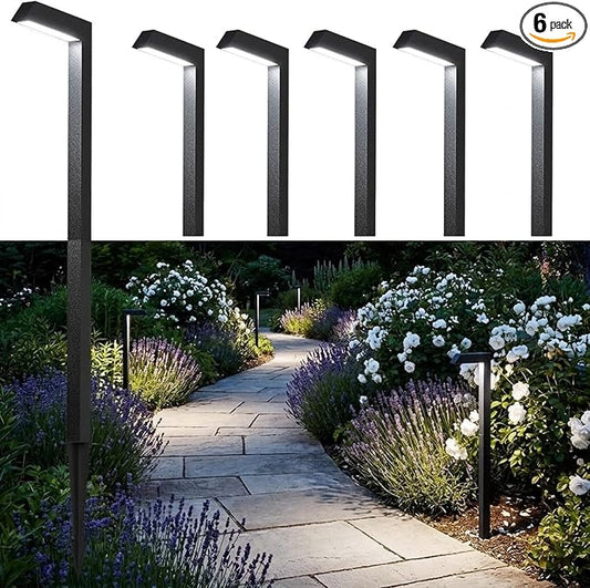 Low Voltage Pathway Lights, 4.5W LED Landscape Lighting, 4000K, 9-15V AC/DC, IP65 Waterproof, Aluminum, Black, 6 Pack