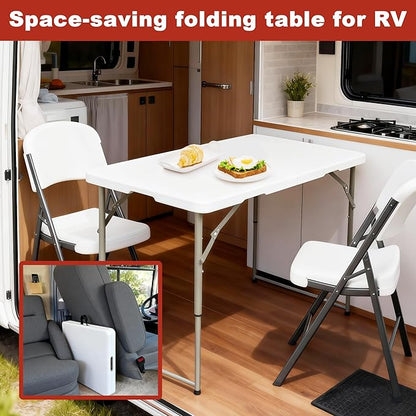 Elevon Folding Table Set of 2,4 Feet Heavy Duty Fold-in-Half Utility Table Indoor Outdoor for Camping, Picnic,Party