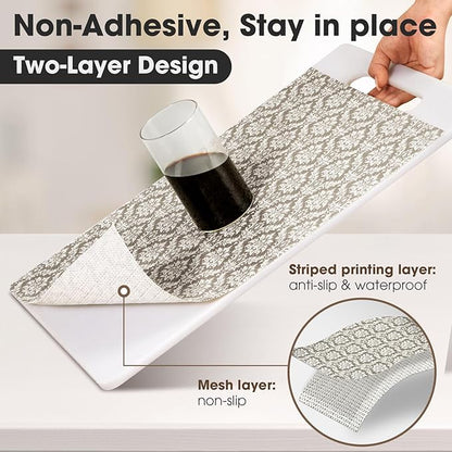 Drawer and Shelf Liner, Non-Slip Kitchen Cabinet Liners Non-Adhesive Thick Strong Grip Waterproof Washable Mats Protect Dresser Shelves Cupboard Bathroom Cabinets, Boho: Beige, 24 in X 10 FT