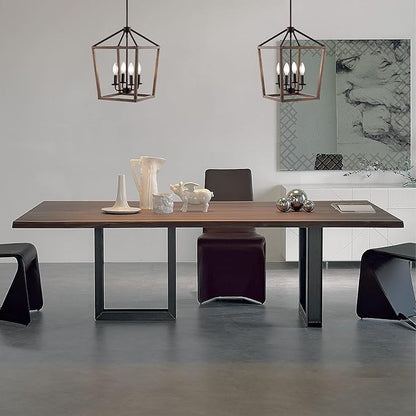JONATHAN Y 13" Oil Rubbed Bronze/Faux Wood 4-Light Farmhouse Lantern Pendant Light, LED Cage Chandelier for Kitchen Island, Foyer, Entry, Metal Wood Finish Shade, Bulbs Included (JYL1322A)