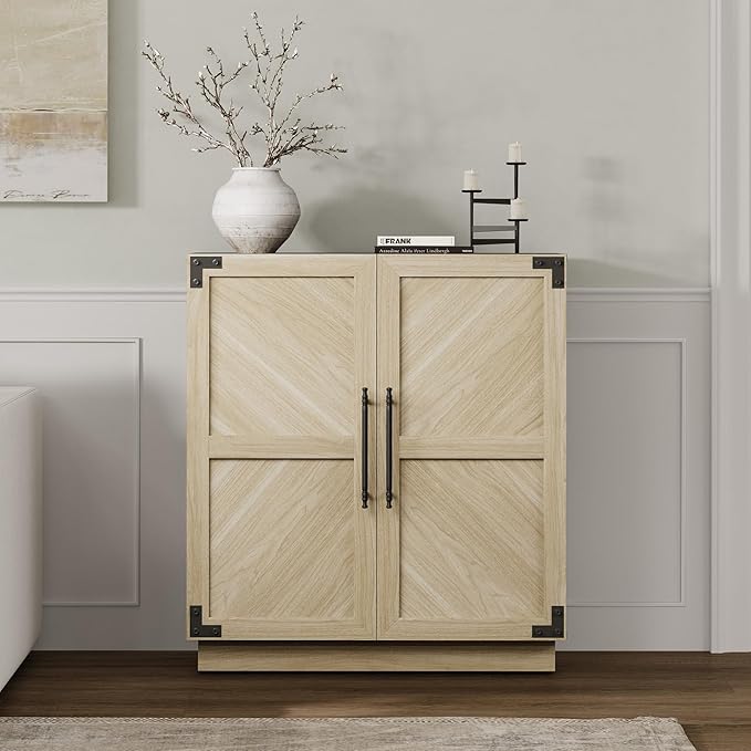 SICOTAS Sideboard Buffet Cabinet with Storage, Farmhouse Credenza with Doors & Adjustable Shelves, Storage Cabinet for Living Room, Entryway