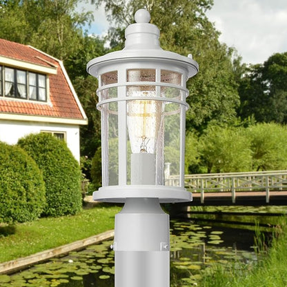 Darkaway Outdoor Post Lights Lamp Posts Outdoor Lighting, Waterproof Aluminum Post Lights Outdoor Light Fixtures with Glass, Light Posts for Outside Patio Yard (1 Pack, White)