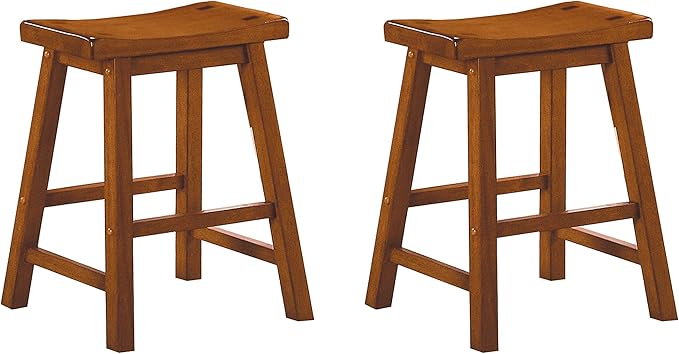 Lexicon Victoria Saddle Solid Wood Stool Set of 2 - Saddle Kitchen Stool Dining Height Stools for Dining, Armless Chair Seating, Perfect Casual - 17.5" Oak