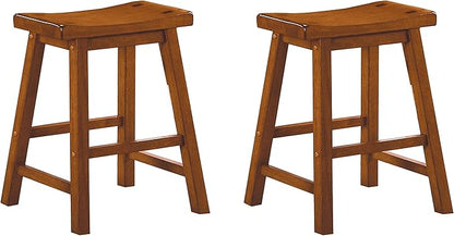Lexicon Victoria Saddle Solid Wood Stool Set of 2 - Saddle Kitchen Stool Dining Height Stools for Dining, Armless Chair Seating, Perfect Casual - 17.5" Oak