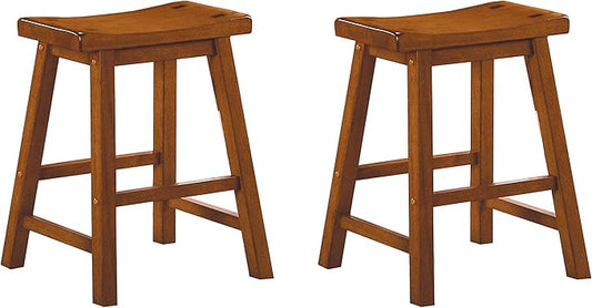 Lexicon Victoria Saddle Solid Wood Stool Set of 2 - Saddle Kitchen Stool Dining Height Stools for Dining, Armless Chair Seating, Perfect Casual - 17.5" Oak