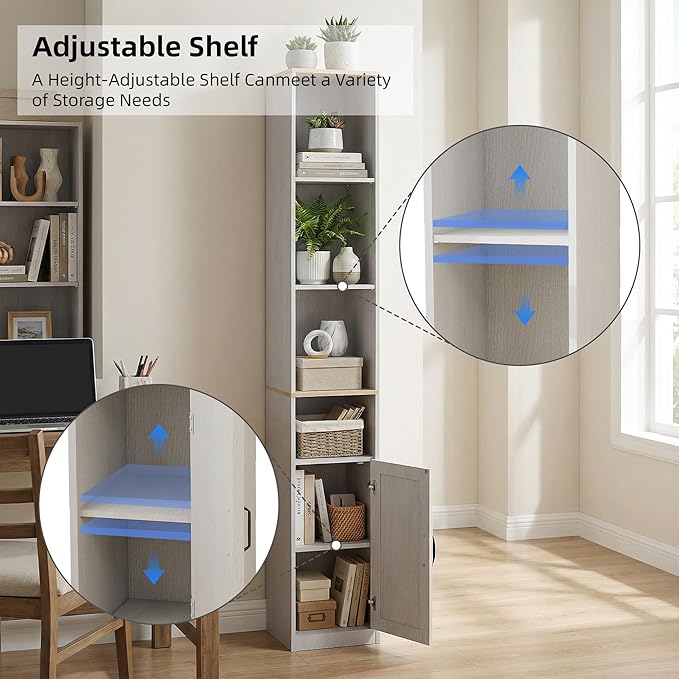 Casaphoria Space-Saving 72" Tall Narrow Bathroom Storage Cabinet, 6-Tier Slim Storage Cabinet with Adjustable Shelves, Anti-Tip Freestanding Display Shelf for Small Spaces, Apartments,White