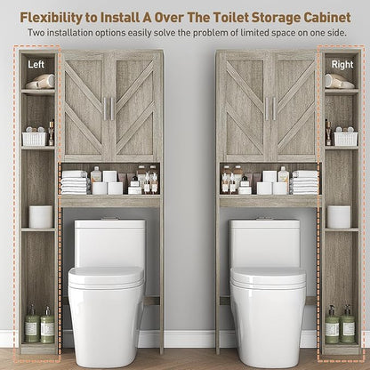 Over The Toilet Storage Cabinet with 7 Storage Shelves, Above Toilet Bathroom Organizer with Toilet Paper Holder Stand, Behind Toilet Cabinet, Space Saver for Restroom, Bathroom, Laundry, Grey