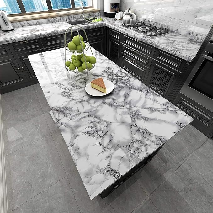 Livelynine 24 X394 Wide Marble Peel and Stick Wallpaper Kitchen Vinyl Wrap Countertop Contact Paper Waterproof Counter Top Covers Sticky Wall Paper for Bathroom Counters Laminate RV Table Desk Cover