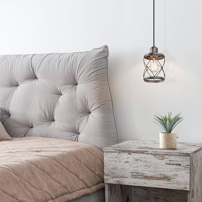 LOG BARN Farmhouse Cage Pendant Light Fixtures, Mini Rustic Industrial Hanging Pendant Lighting with Brushed Finish for Kitchen Island, Foyer, Hallway, Bedroom and Entryway
