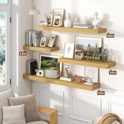 Heimlove Floating Shelves for Wall 55 Inch Long,Extra Large and Thick Wood Shelves Mounted Storage Hanging Shelf Invisible Bracket for Bedroom,Living Room,Kitchen,Office,Set of 2,Oak