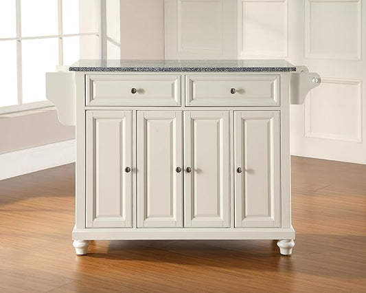 Crosley Furniture Cambridge Granite Top Rolling Kitchen Island Storage Cart, Microwave Stand, Spice Rack, White