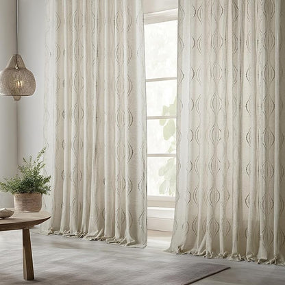 HPD Half Price Drapes Embroidered Linen Sheer Curtains for Living Room 50 X 84 (1 Panel), Rod Pocket Window Curtains for Bedroom, Suez Natural
