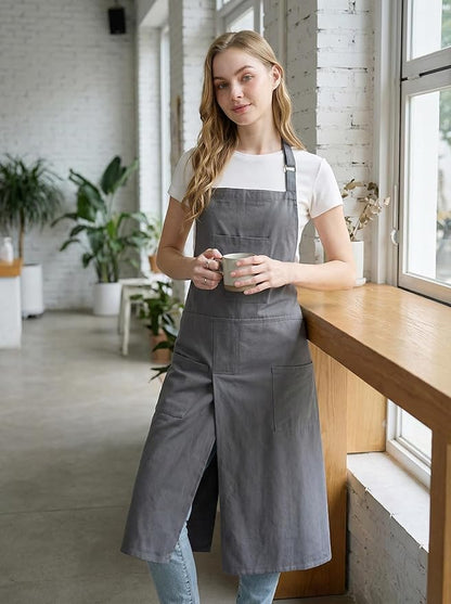 Molaxhome Split Apron with 3 Pockets,Unisex Pottery Apron with Adjustable Strap for Kitchen Ceramics