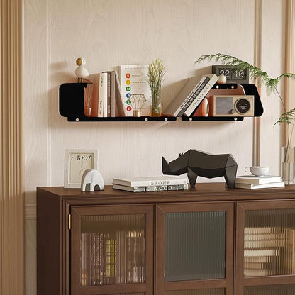 Sttoraboks Floating Shelves, Set of 3 Wall Mounted Metal Shelves with Unique Design for Wall Storage, Book Shelf, Display Shelves for Bathroom Bedroom Kitchen Living Room, Black
